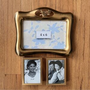 Vintage 90’s Photo Frames Set of 3; Brushed Gold Tone Metal: